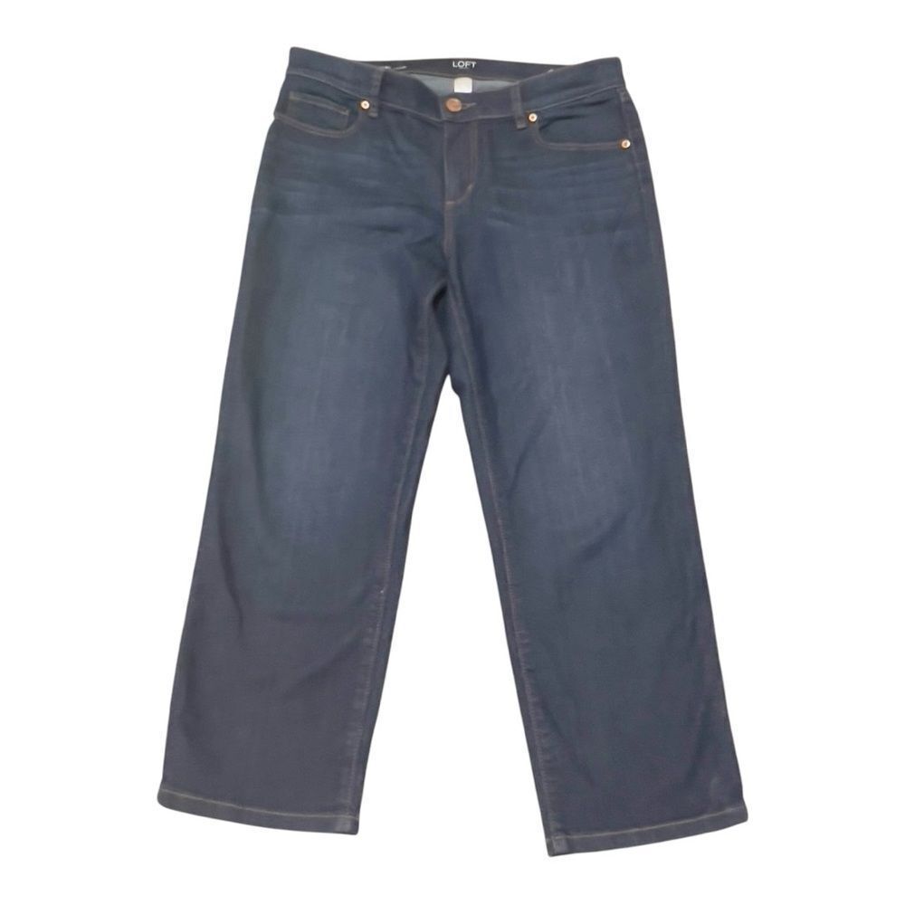 Loft Outlet Dark Wash Mid Rise Stretch Original Straight Crop Jean Size 6 Petite